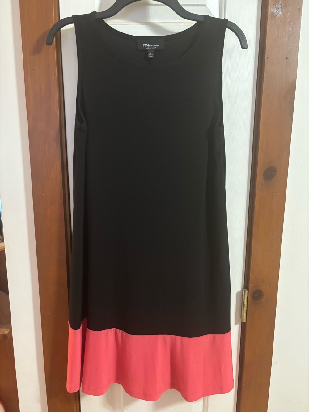 Ronni Nicole Black Mini Dress with Coral-Hem